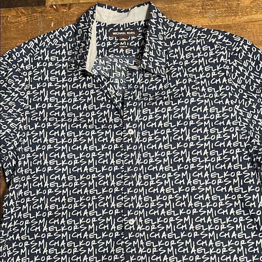 Michael Kors Logo Print Navy and White Shirt
